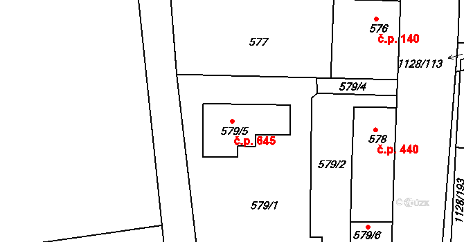 Tuchlovice 645 na parcele st. 579/5 v KÚ Tuchlovice, Katastrální mapa