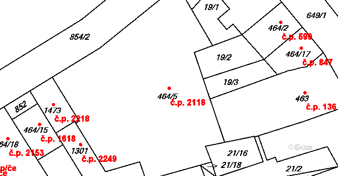 Nový Jičín 2118 na parcele st. 464/5 v KÚ Nový Jičín-Horní Předměstí, Katastrální mapa