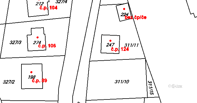 Heřmaničky 124 na parcele st. 247 v KÚ Heřmaničky, Katastrální mapa