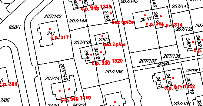 Sezimovo Ústí 1320 na parcele st. 343/2 v KÚ Sezimovo Ústí, Katastrální mapa