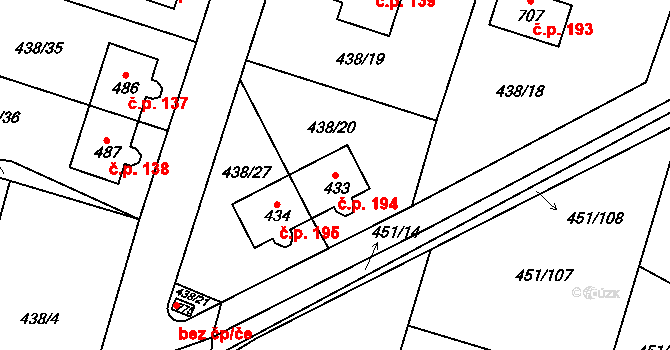 Horoušánky 194, Horoušany na parcele st. 433 v KÚ Horoušany, Katastrální mapa