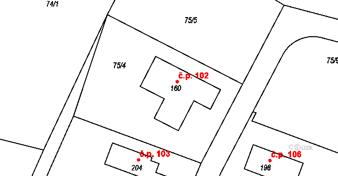 Noutonice 102, Lichoceves na parcele st. 160 v KÚ Noutonice, Katastrální mapa