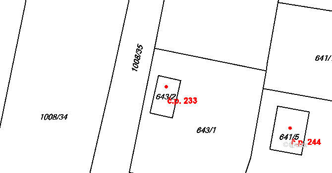 Těškovice 233 na parcele st. 643/2 v KÚ Těškovice, Katastrální mapa