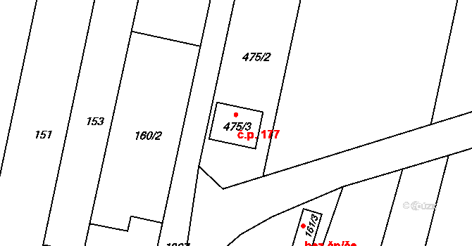 Lešany 177 na parcele st. 475/3 v KÚ Lešany u Prostějova, Katastrální mapa
