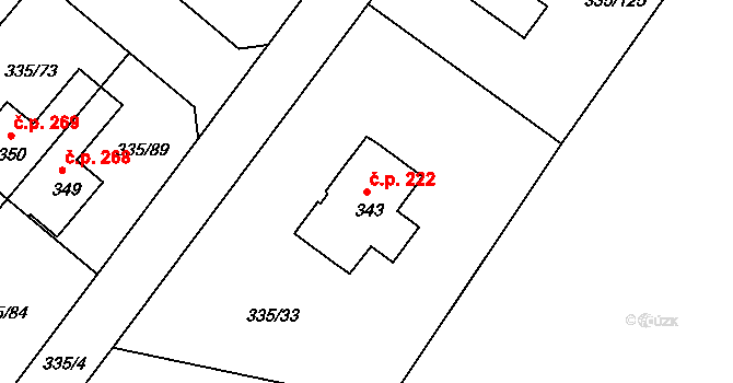Tachlovice 222 na parcele st. 343 v KÚ Tachlovice, Katastrální mapa