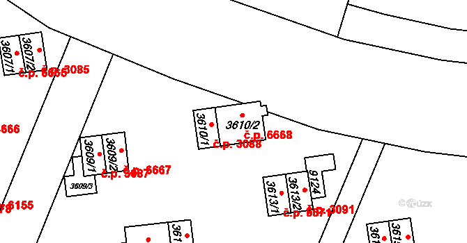 Zlín 6668 na parcele st. 3610/2 v KÚ Zlín, Katastrální mapa