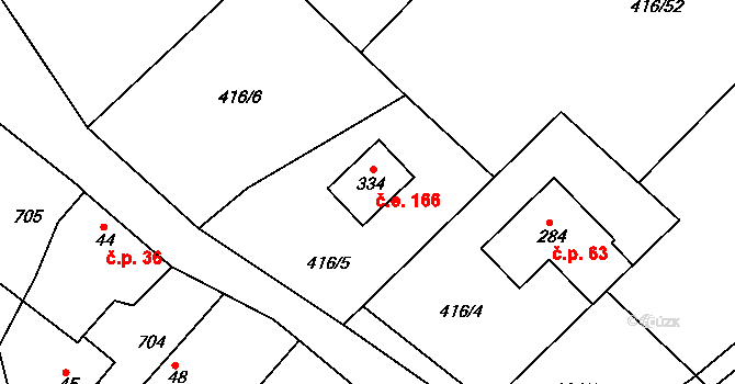 Nová Ves 166, Branžež na parcele st. 334 v KÚ Branžež, Katastrální mapa