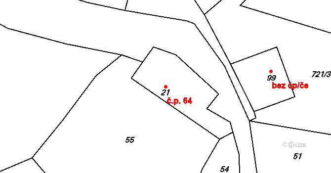Bílenice 64, Žihobce na parcele st. 21 v KÚ Bílenice, Katastrální mapa