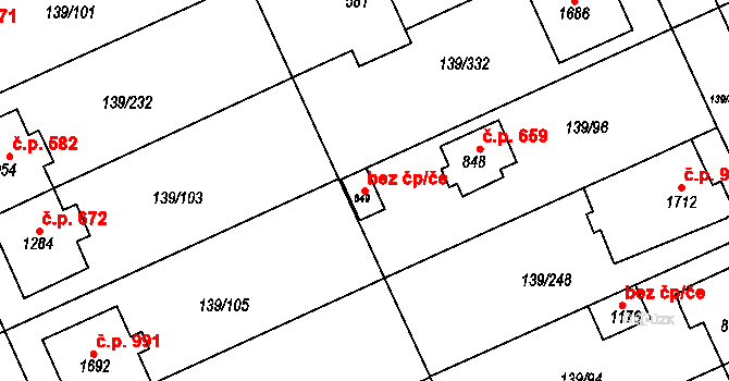 Třebíč 38375524 na parcele st. 849 v KÚ Podklášteří, Katastrální mapa