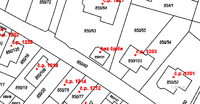 Mohelnice 39000524 na parcele st. 850/121 v KÚ Mohelnice, Katastrální mapa