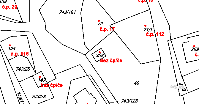 Škrdlovice 43049524 na parcele st. 308 v KÚ Škrdlovice, Katastrální mapa