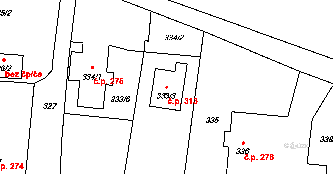 Komárov 313, Opava na parcele st. 333/3 v KÚ Komárov u Opavy, Katastrální mapa