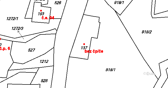 Tři Sekery 49837524 na parcele st. 137 v KÚ Chodovská Huť, Katastrální mapa