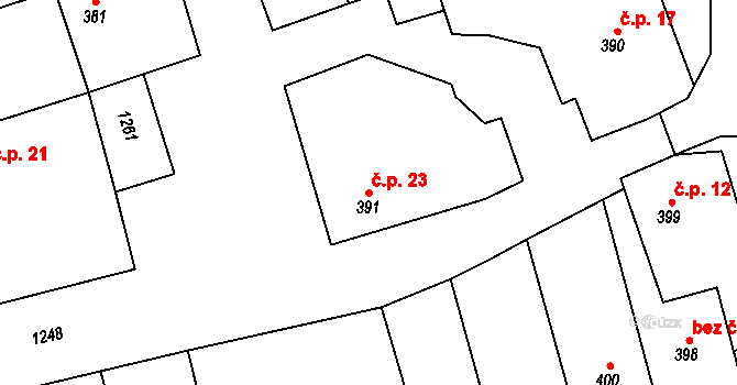 Košumberk 23, Luže na parcele st. 391 v KÚ Luže, Katastrální mapa