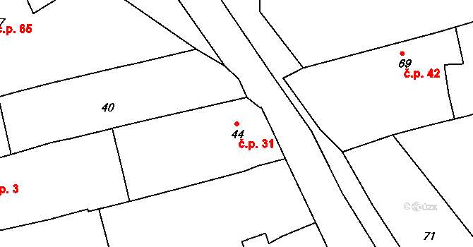 Záboří 31, Protivín na parcele st. 44 v KÚ Záboří u Protivína, Katastrální mapa