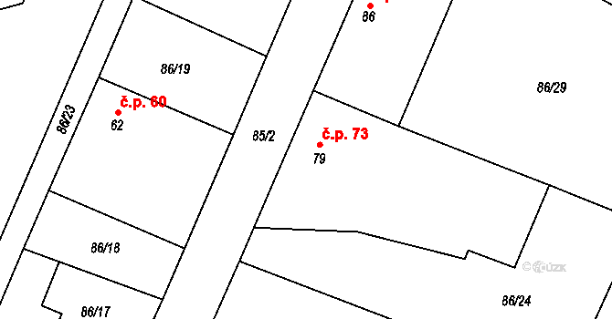 Korycany 73, Neratovice na parcele st. 79 v KÚ Korycany, Katastrální mapa