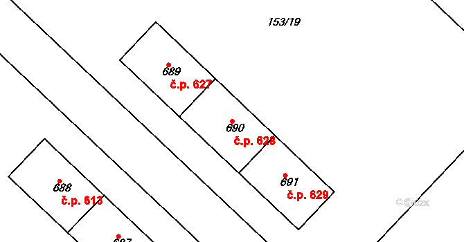 Lobeček 628, Kralupy nad Vltavou na parcele st. 690 v KÚ Lobeček, Katastrální mapa