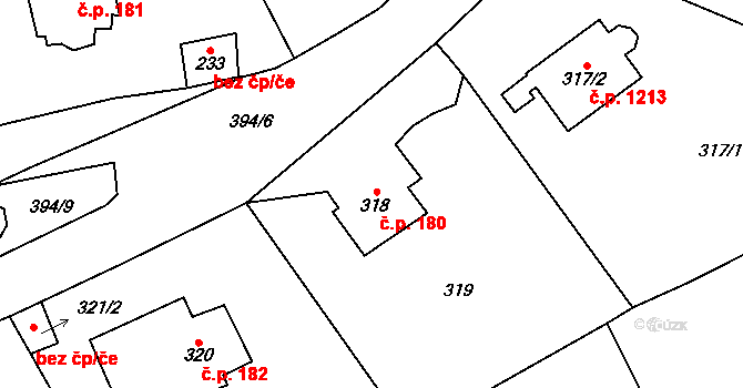 Černošice 180 na parcele st. 318 v KÚ Černošice, Katastrální mapa