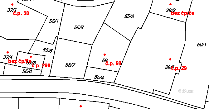 Chotoviny 56 na parcele st. 59 v KÚ Chotoviny, Katastrální mapa