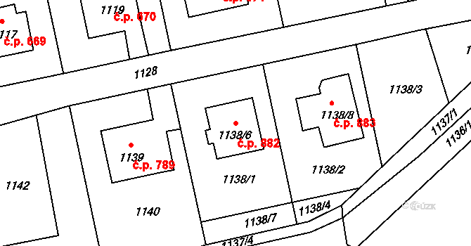 Bludov 882 na parcele st. 1138/6 v KÚ Bludov, Katastrální mapa