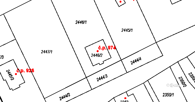 Štramberk 974 na parcele st. 2446/2 v KÚ Štramberk, Katastrální mapa