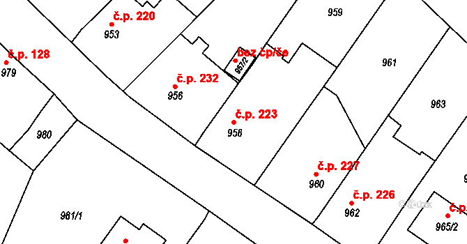 Mšec 223 na parcele st. 958 v KÚ Mšec, Katastrální mapa