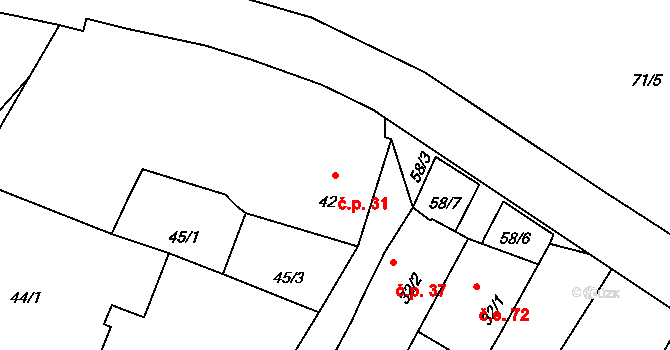 Lednice 31, Kozojedy na parcele st. 42 v KÚ Lednice, Katastrální mapa