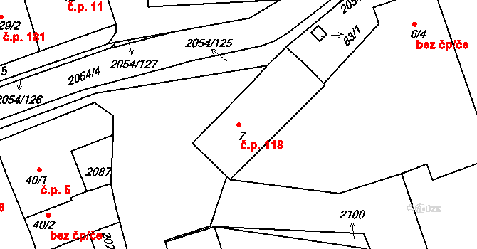 Merklín 118 na parcele st. 7 v KÚ Merklín u Přeštic, Katastrální mapa