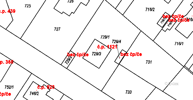 Ďáblice 1121, Praha na parcele st. 729/3 v KÚ Ďáblice, Katastrální mapa