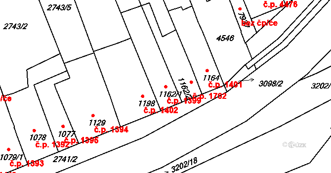 Kroměříž 1399 na parcele st. 1162/1 v KÚ Kroměříž, Katastrální mapa