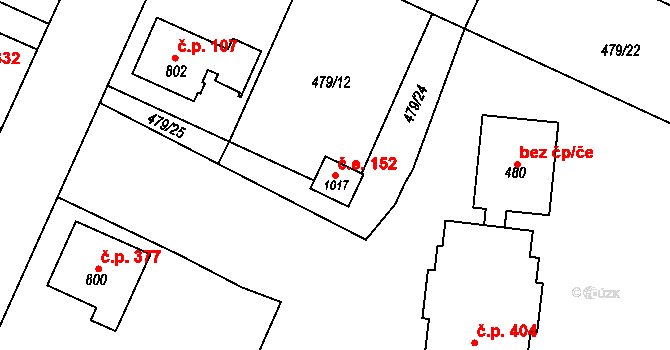 Přerov II-Předmostí 152, Přerov na parcele st. 1017 v KÚ Předmostí, Katastrální mapa