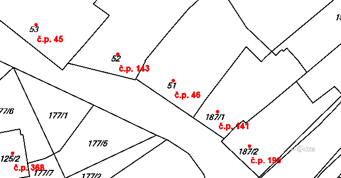 Kokory 46 na parcele st. 51 v KÚ Kokory, Katastrální mapa