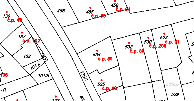 Přerov VI-Újezdec 59, Přerov na parcele st. 534 v KÚ Újezdec u Přerova, Katastrální mapa