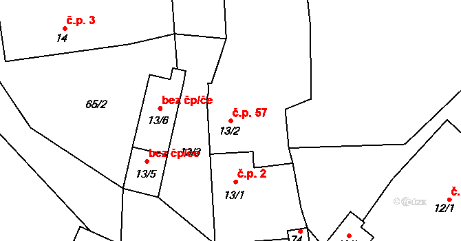 Štipoklasy 57 na parcele st. 13/2 v KÚ Štipoklasy u Černín, Katastrální mapa
