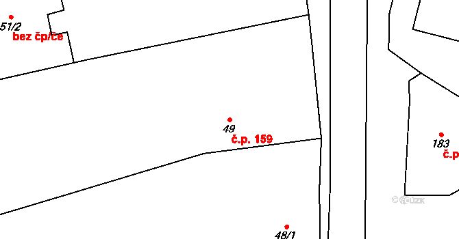 Chotusice 159 na parcele st. 49 v KÚ Chotusice, Katastrální mapa