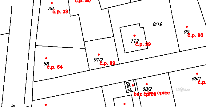 Předhradí 89, Pňov-Předhradí na parcele st. 91/2 v KÚ Předhradí, Katastrální mapa
