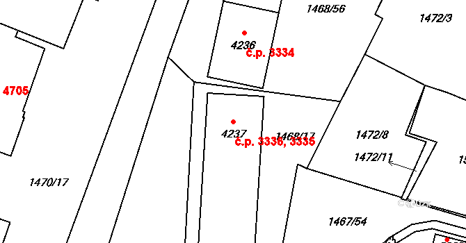 Jablonec nad Nisou 3335,3336 na parcele st. 4237 v KÚ Jablonec nad Nisou, Katastrální mapa