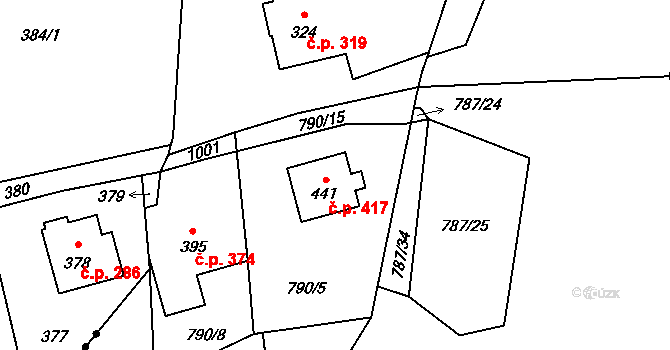 Kokonín 417, Jablonec nad Nisou na parcele st. 441 v KÚ Kokonín, Katastrální mapa