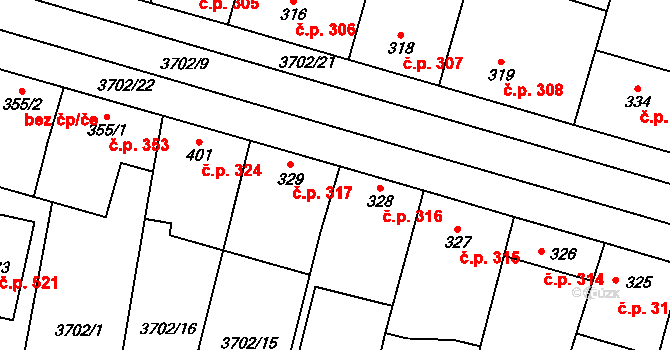 Kamenice 316 na parcele st. 328 v KÚ Kamenice u Jihlavy, Katastrální mapa