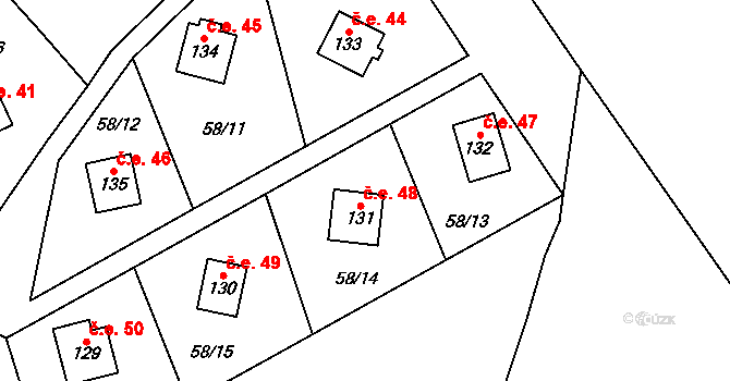 Zborná 48, Jihlava na parcele st. 131 v KÚ Zborná, Katastrální mapa