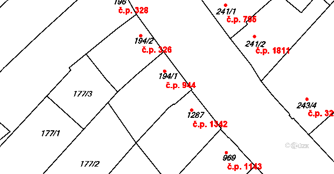 Veselí nad Moravou 944 na parcele st. 194/1 v KÚ Veselí-Předměstí, Katastrální mapa