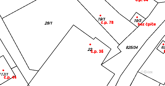Hrbov 35, Polná na parcele st. 22 v KÚ Hrbov, Katastrální mapa