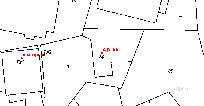 Fryčovice 55 na parcele st. 64 v KÚ Fryčovice, Katastrální mapa