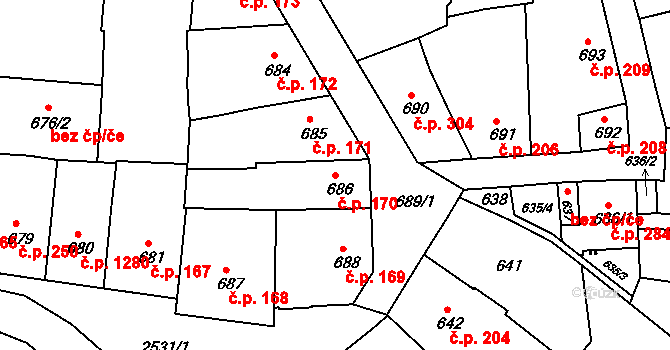 Třeboň II 170, Třeboň na parcele st. 686 v KÚ Třeboň, Katastrální mapa