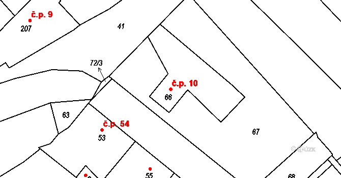 Srby 10, Tuchlovice na parcele st. 66 v KÚ Srby u Tuchlovic, Katastrální mapa