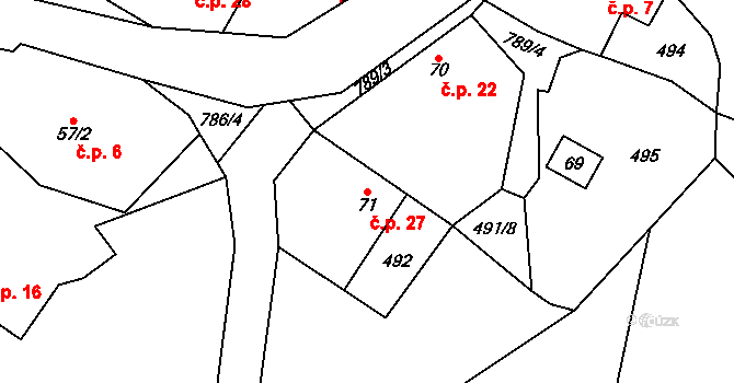 Roudný 27, Karlovice na parcele st. 71 v KÚ Karlovice, Katastrální mapa