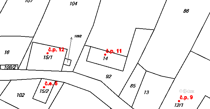 Želechy 11, Lomnice nad Popelkou na parcele st. 14 v KÚ Želechy, Katastrální mapa