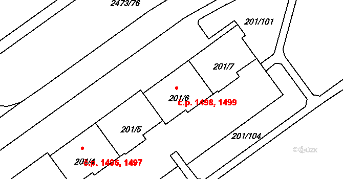 Tachov 1498,1499 na parcele st. 201/6 v KÚ Tachov, Katastrální mapa