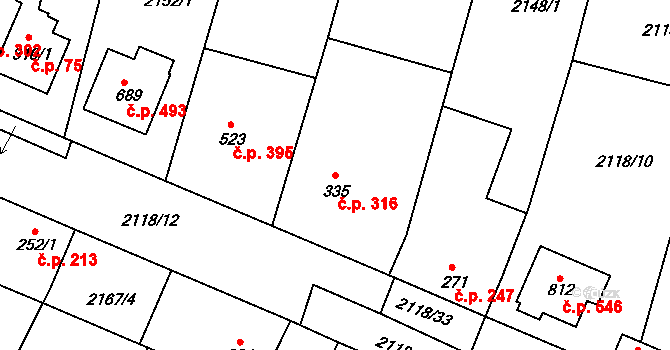 Zliv 316 na parcele st. 335 v KÚ Zliv u Českých Budějovic, Katastrální mapa
