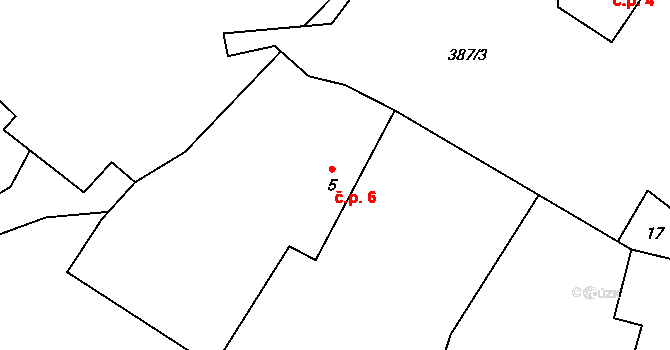 Borčice 6, Dub na parcele st. 5 v KÚ Borčice, Katastrální mapa